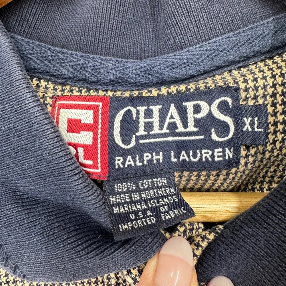 VTG Chaps Ralph Lauren Polo Shirt Mens XL‎ Houndstooth Long Sleeve Preppy Golf